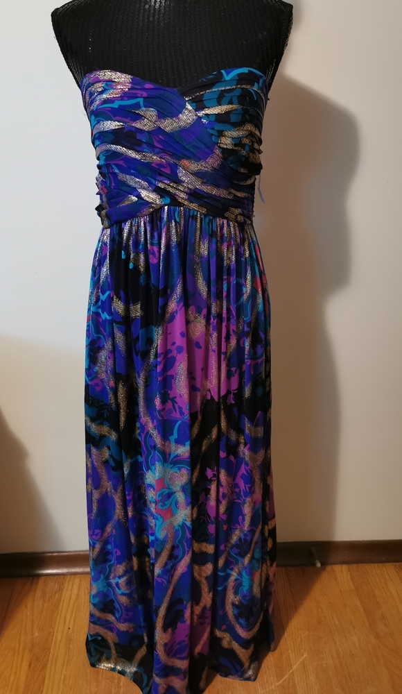 Night way Multi Coloured Strapless Gown Size14p